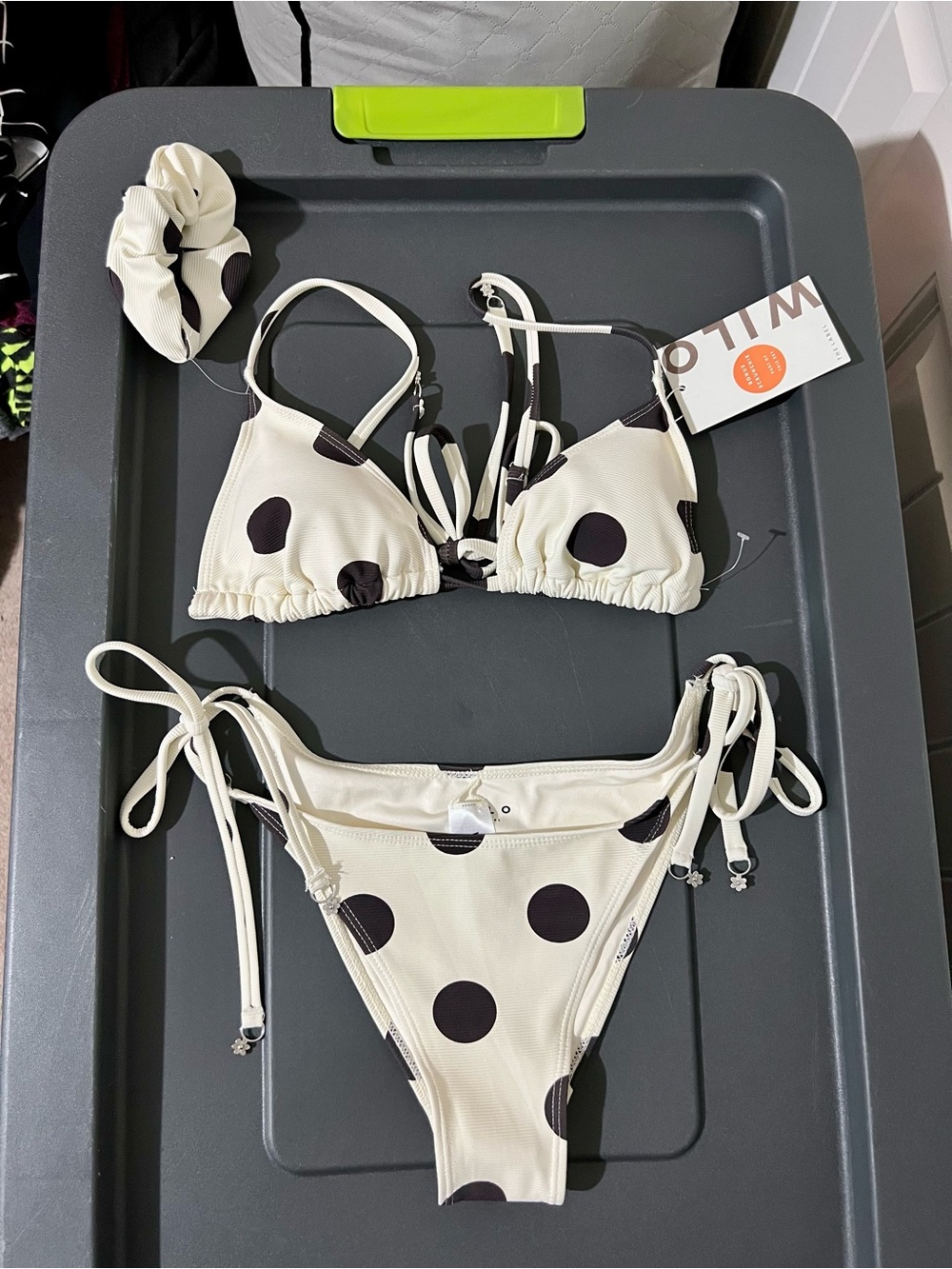 Wilo The Label Cream & Espresso Color Bikini Bottoms & Top with Polkadots